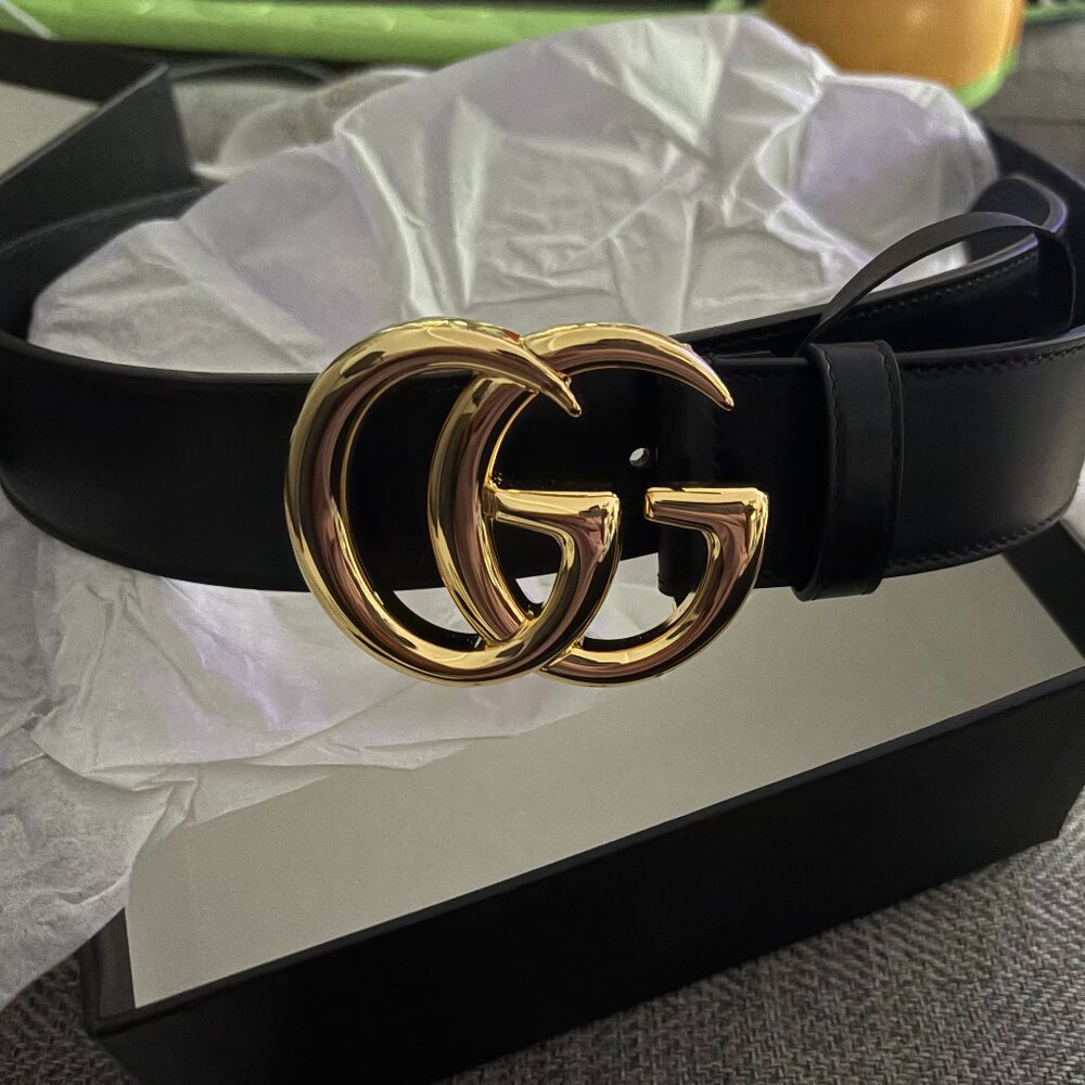 Gucci GG Marmont Wide Belt Black Gold Buckle - UNWORN - Size 90/36 - W/ Box
